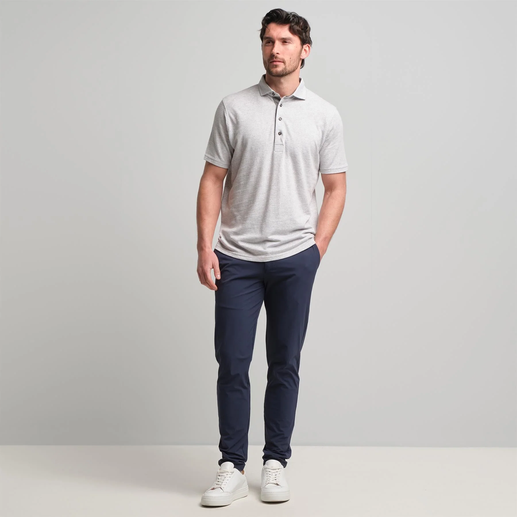 Fessenden Polo Light Grey Heather Houndstooth - Image 2