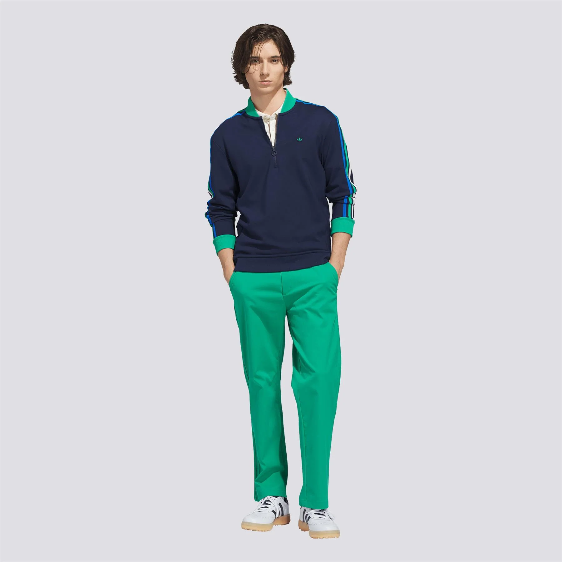 Originals 3-Stripe Quarter Zip Night Indigo/Court Green - Image 2