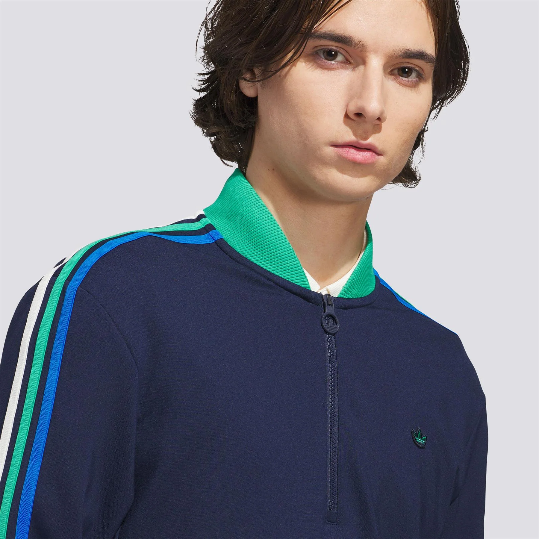 Originals 3-Stripe Quarter Zip Night Indigo/Court Green - Image 4