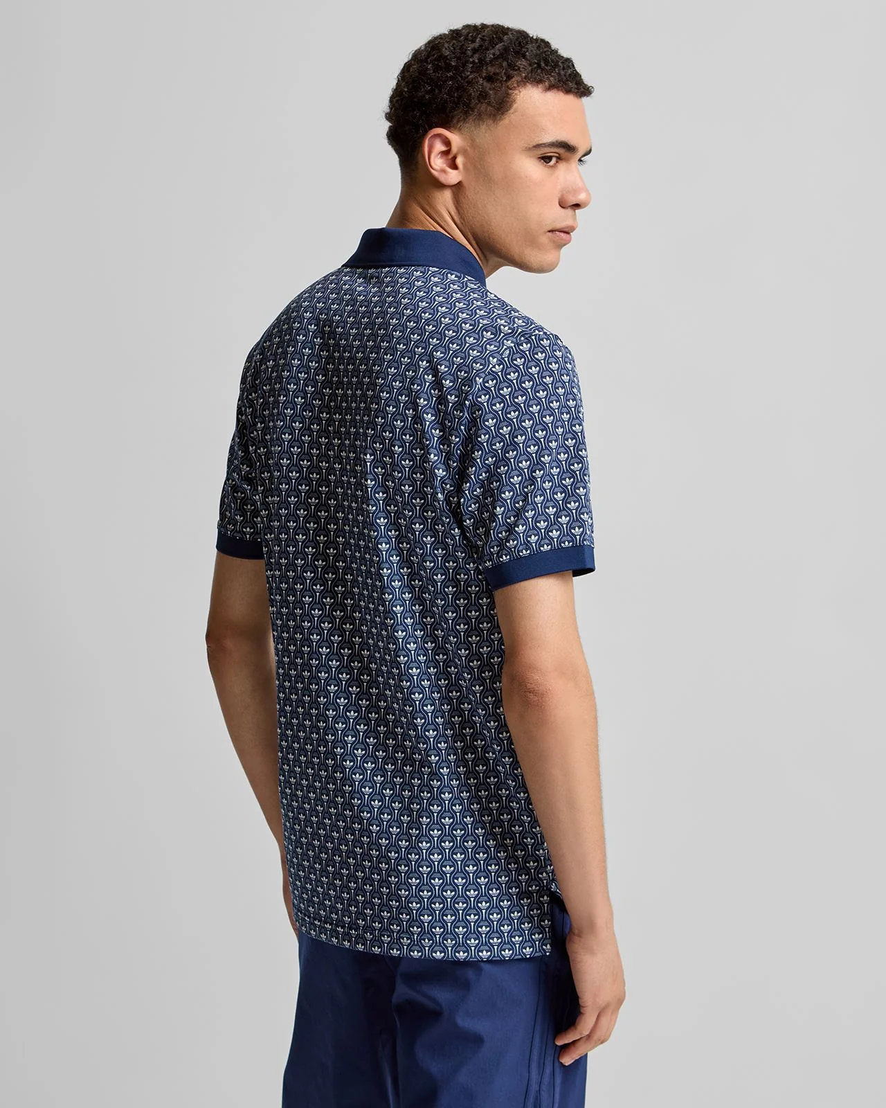 Originals All Over Trefoil Polo Night Indigo/Chalk White - Image 2