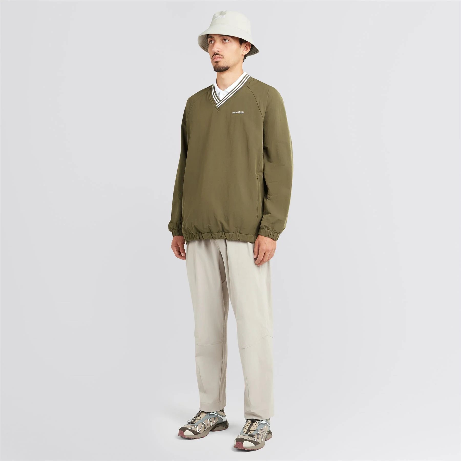 V-Neck Pullover Windbreaker Dark Olive - Image 3